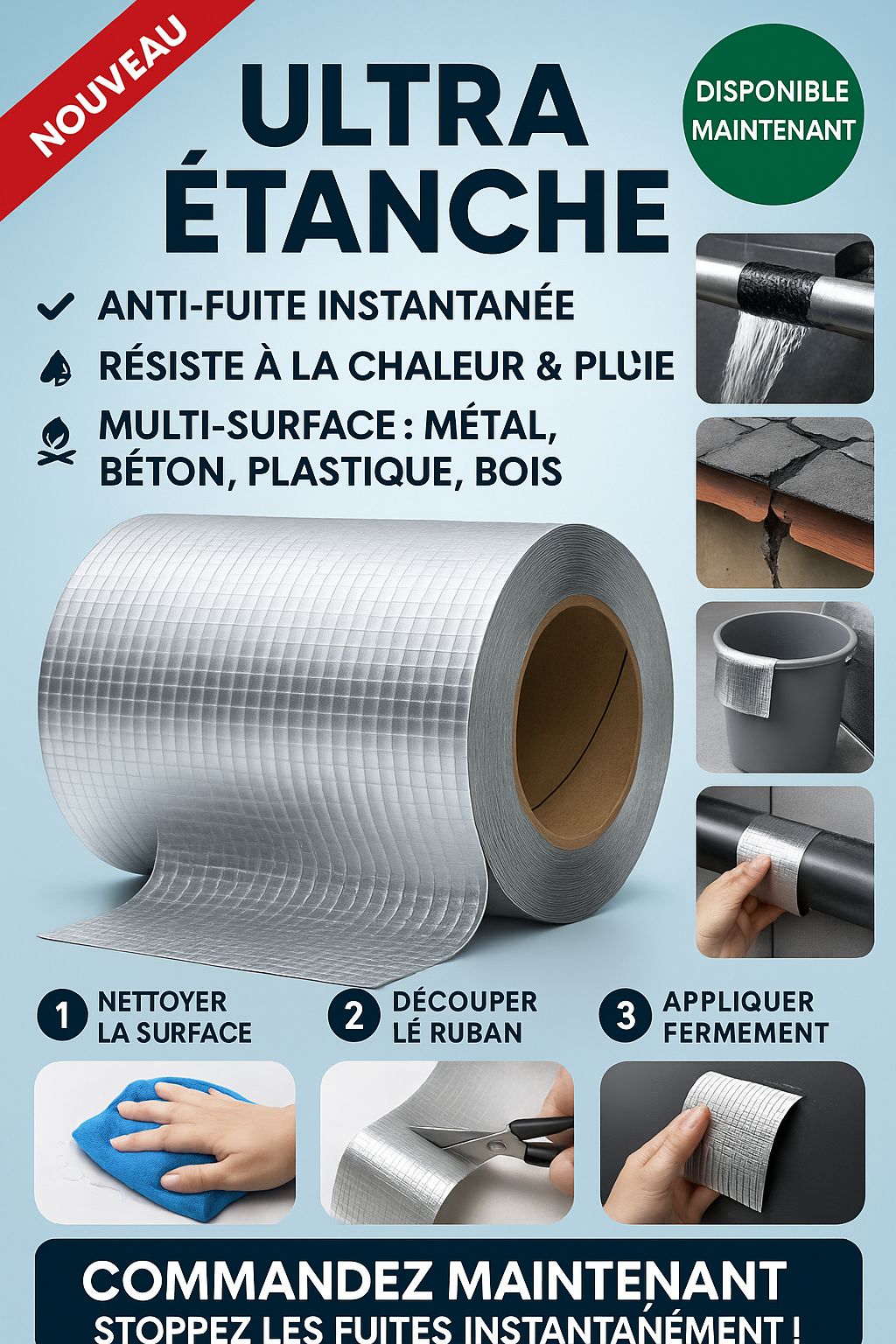 Ruban d’Étanchéité  Ultra Large 15 CM : Réparez vos fuites en quelques secondes sans plombier